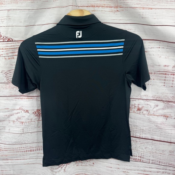 FootJoy Golf Polo Shirt‎ Mens Size Medium Black Stripe Performance Athletic - Picture 6 of 8